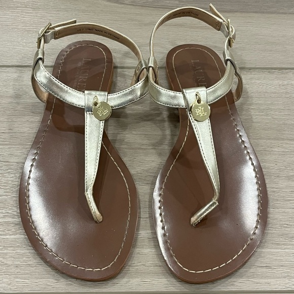 Ralph Lauren Gold and Brown Sandals - Picture 1 of 4